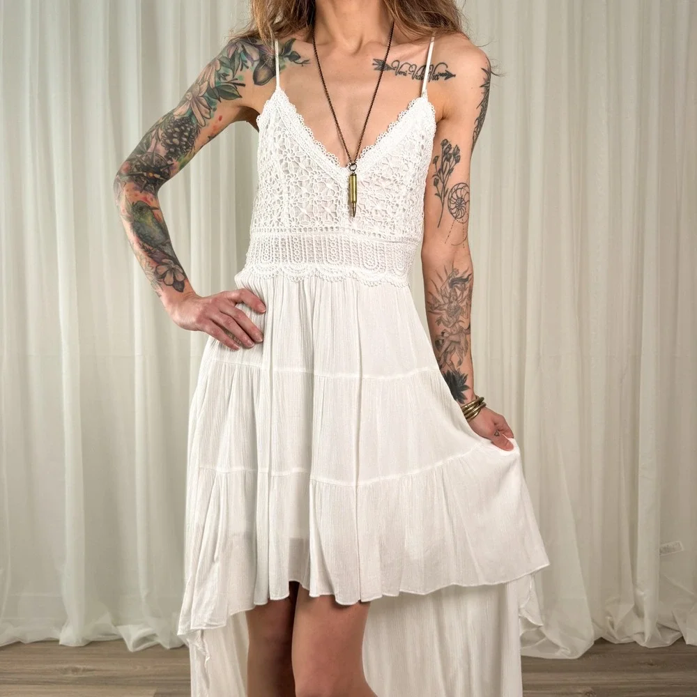 White‎ Crochet Maxi Dress Justify NWT Boho Bridal Spring Size Medium